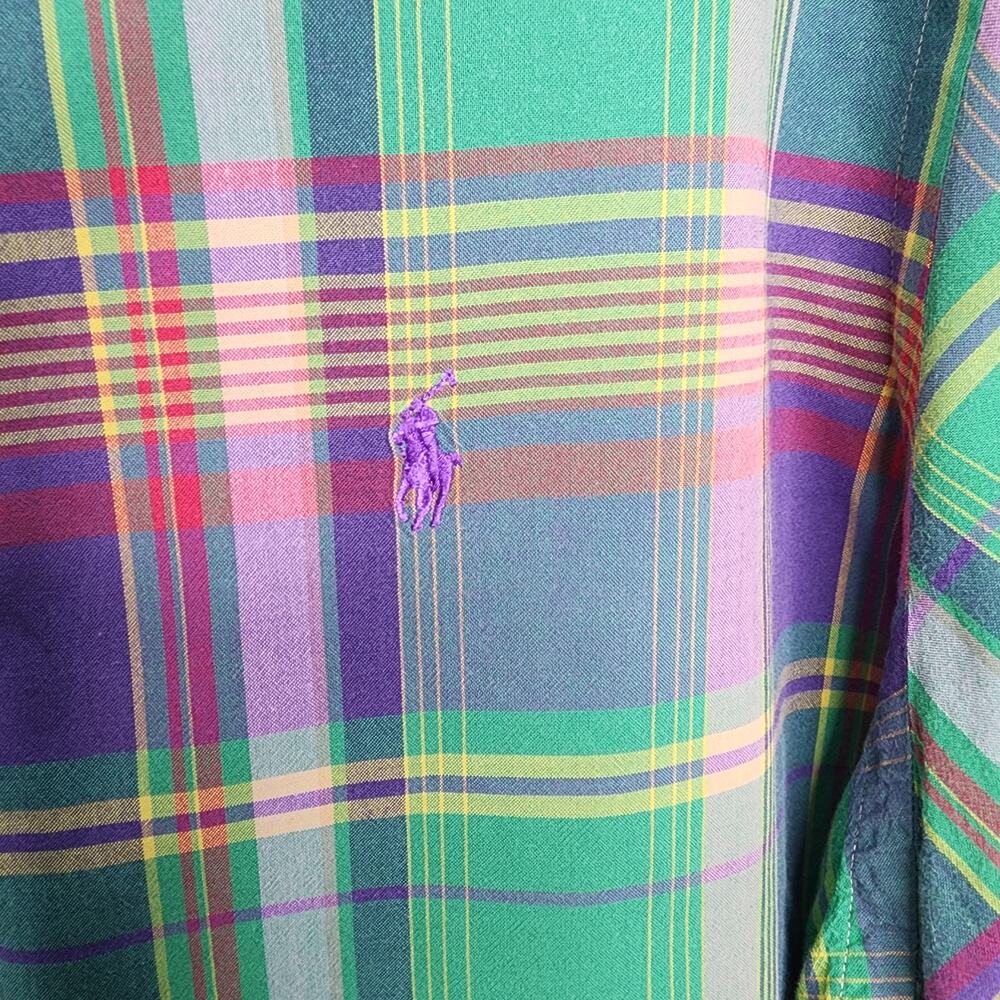 Ralph Lauren Plaid Button Front Down Short Sleeve Shirt Men XL Preppy Vintage 90 - Picture 7 of 12